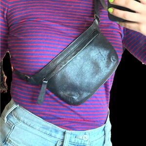 Black Leather Crossbody Bag / Fanny pack made in Brazil